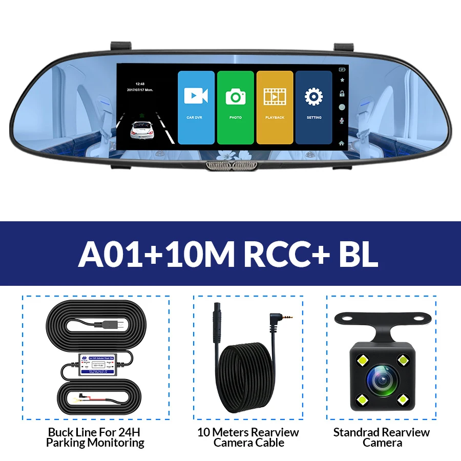 E-ACE A01 Автомобильный видеорегистратор Full HD 1080P 7 дюймов ips сенсорный видеорегистратор камера с двумя объективами с камерой заднего вида Авто регистратор видеорегистратор - Название цвета: A01-10M RCC-BL