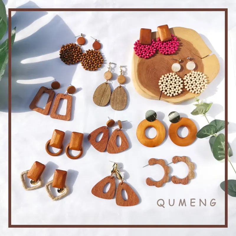 QUMENG 27 стильное корейское деревянное соломенное плетение Ротанговые серьги
