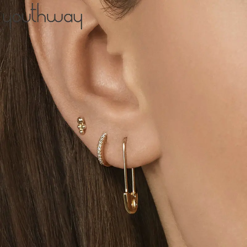 3 Pcs Set Paperclip Safety Pin Earrings Geometric Unique 3 Pcs Set Paperclip Safety Pin Earrings