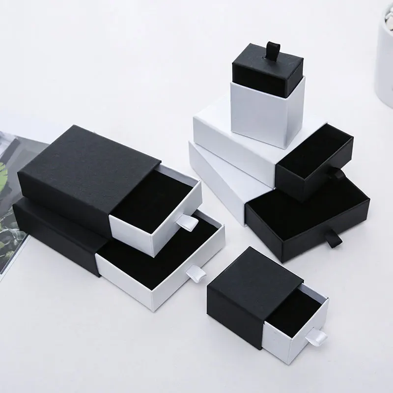 

Packaging Box Simple Jewelry Box Necklace Box Bracelet Box Drawer Type Black White Paper case Jewelry Accessories