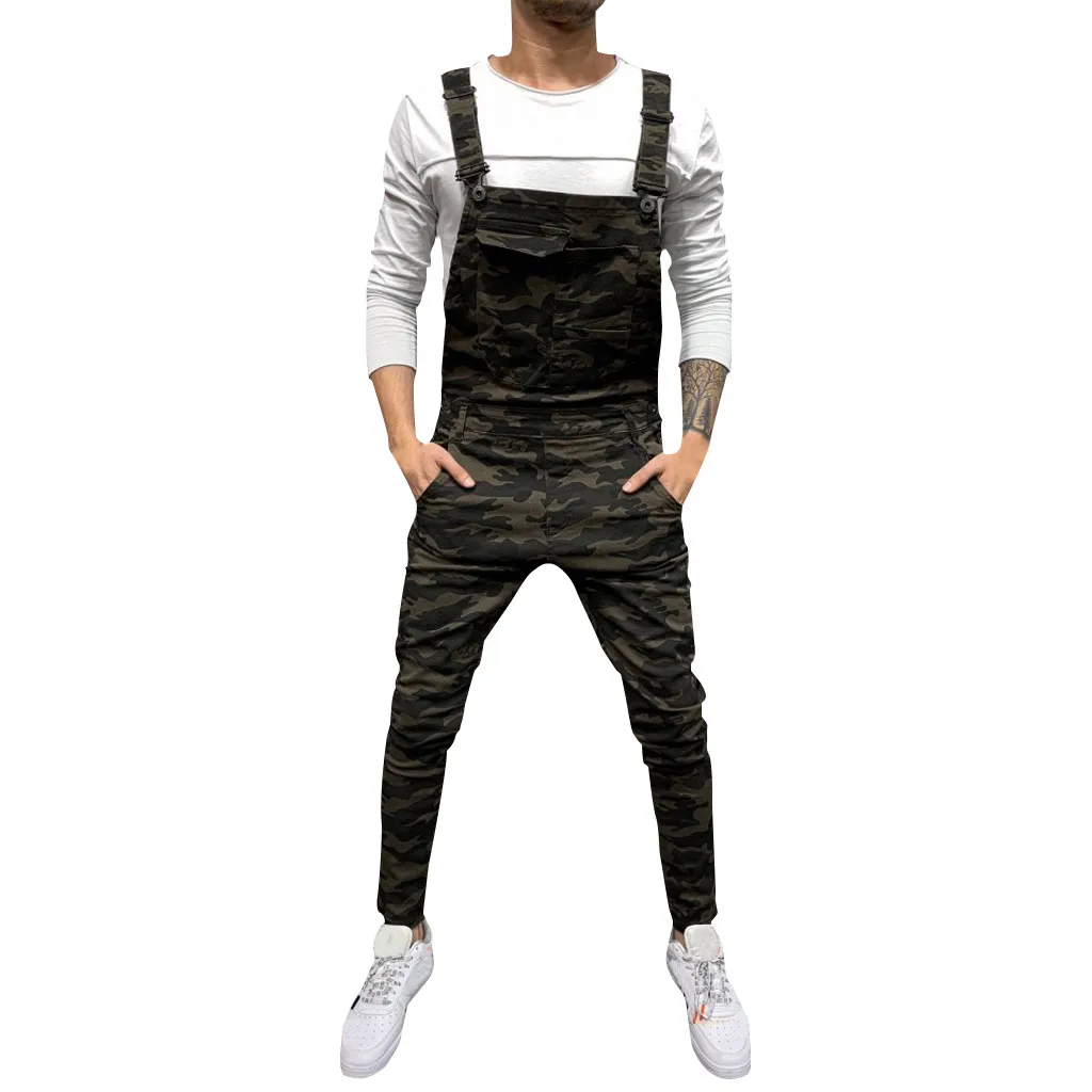 Mens Pocket Jeans Overall Jumpsuit Streetwear Overall Suspender Brim Bolso Geral Streetwear Gerais Suspende Pants