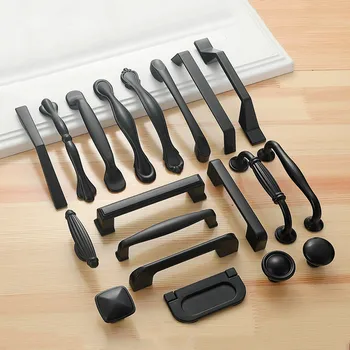 

JD Cabinet Drawer Handle American Black Wardrobe Door Handle Modern Minimalist European Cabinet Sand Black Furniture Handle