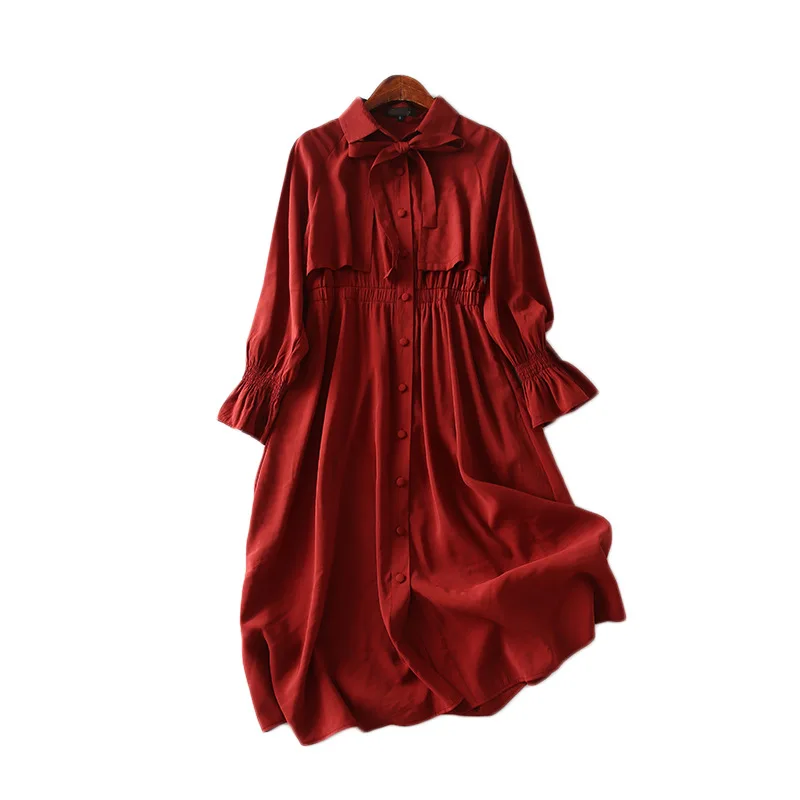 

One's Elastic Waist Hugging Bow Lace-up Bell Sleeve Dress Women's Entity