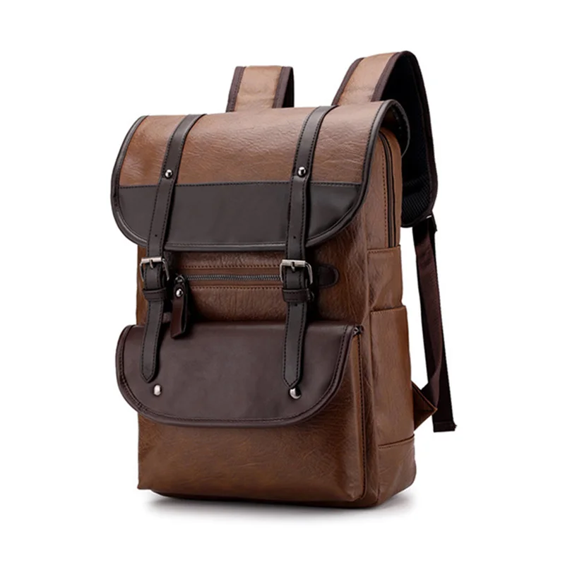 

Men Vintage Backpack Leather PU Male Laptop Bagpack Travel Waterproof Large Capacity Back Pack Bag Black Men Backpacks Mochila
