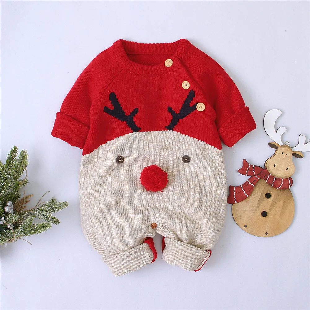 Ma&Baby 0-18M Christmas Baby Clothes Newborn Infant Boy Girl Deer Romper Knitted Warm Jumpsuit Xmas Baby Costumes Clothes baby knitted clothing set