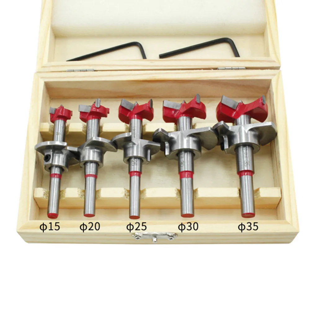 Forstner Wood Drill Bit Self Centering Hole 15, 20, 25, 30, 35mm Wood Cutter Hex Wrench Woodworking Hole Saw with Wooden Box Forstner Wood Drill Bit Self Centering Hole 15, 20, 25, 30, 35mm Wood Cutter Hex Wrench Woodworking Hole Saw with Wooden Box