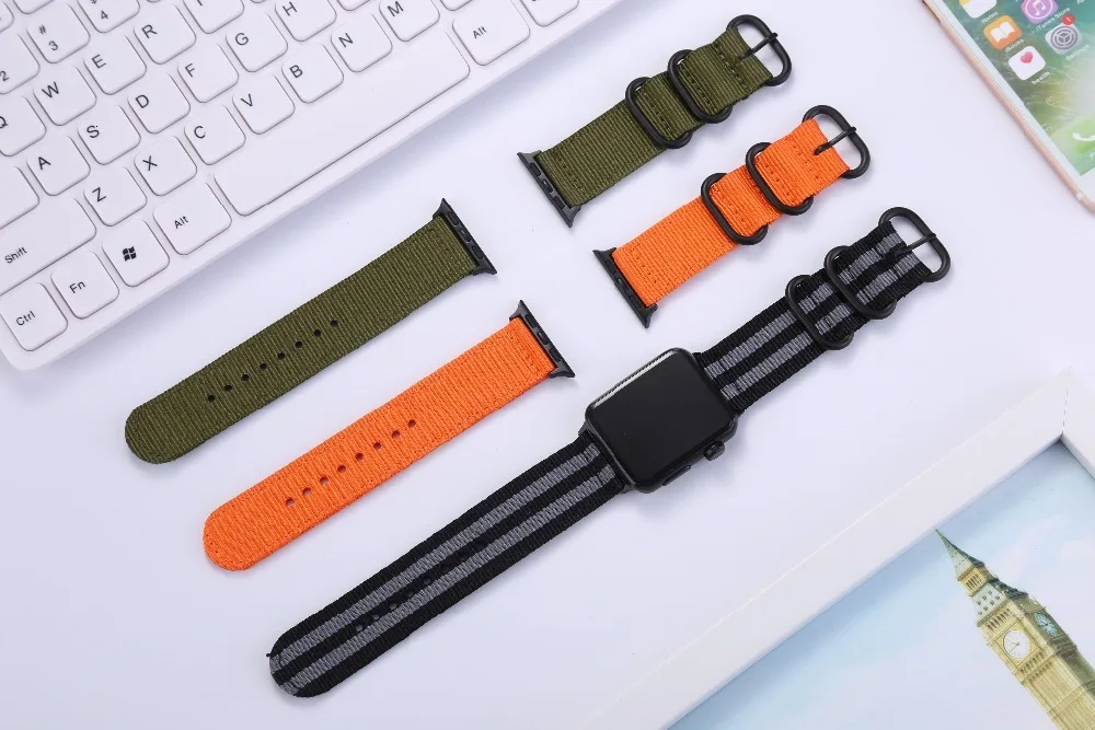 Нейлоновый ремешок для Apple Watch 42 мм 38 мм черный серебряная металлическая застёжка Спорт заменить браслет ремешок для iwatch серии 3/2/1