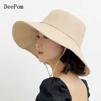

DeePom Bucket Hat Women Sun Hat Summer Hats For Women Folding Cotton Cloth Fisherman Hat Cap Gorro Big Wide Brim Solid