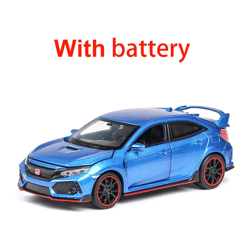 1:32 Civic TYPE-R Diecasts машинки, игрушечный автомобиль, модель автомобиля со звуком, светильник, коллекция, игрушки для мальчиков, подарки для детей - Цвет: Blue-box-battery