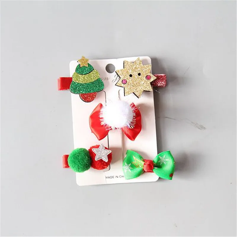 set 7 5 компл./лот Мультяшные зажимы для волос для Штаны для девочек с рождественским изображением наряды для маленьких принцесс шпильки головной убор заколки для волос с бантом, Детские аксессуары для волос - Цвет: set 7