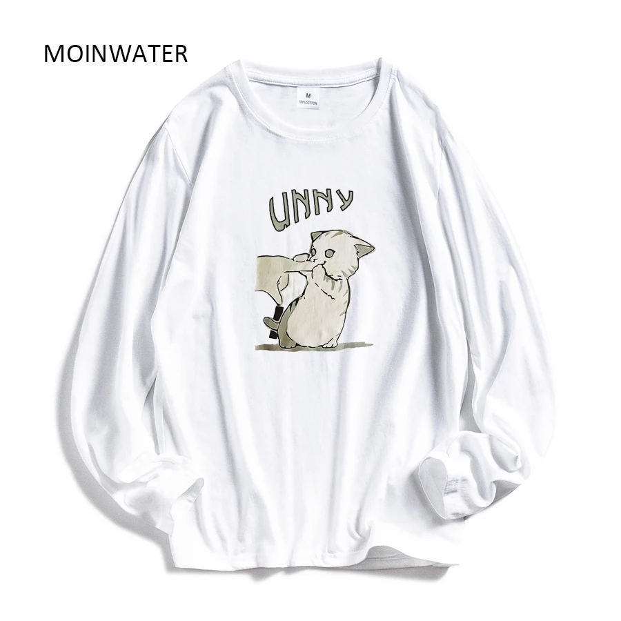 MOINWATER женские белые хлопковые футболки модные топы с круглым вырезом и длинным