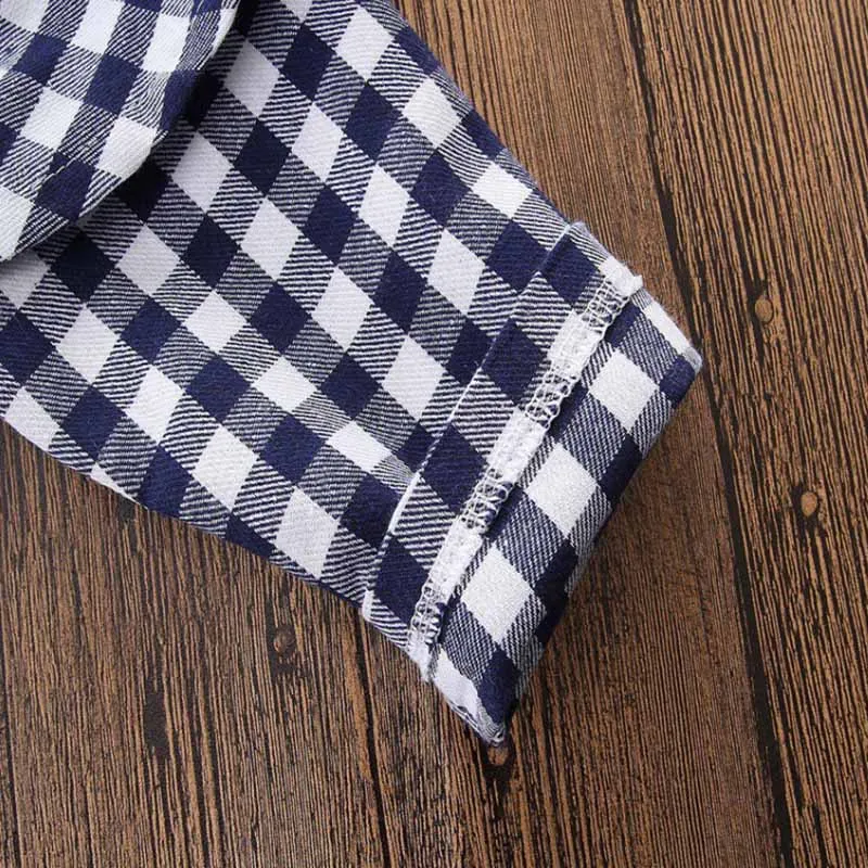 Осенний костюм для маленьких девочек, клетчатая футболка с длинными рукавами, комплект из блузки и джинсовых штанов, От 1 до 7 лет