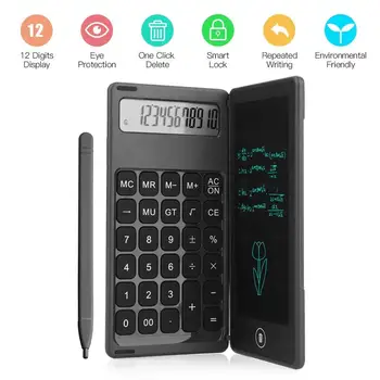 

Foldable Calculator 6 Inch LCD Writing Tablet Digital Drawing Pad 12 Digits Display with Stylus Pen Erase Button Lock