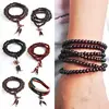 Pulseras budistas de madera de sándalo Natural para hombres y mujeres, nudo de cuentas de oración de Buda, pulseras y brazaletes de ébano negro