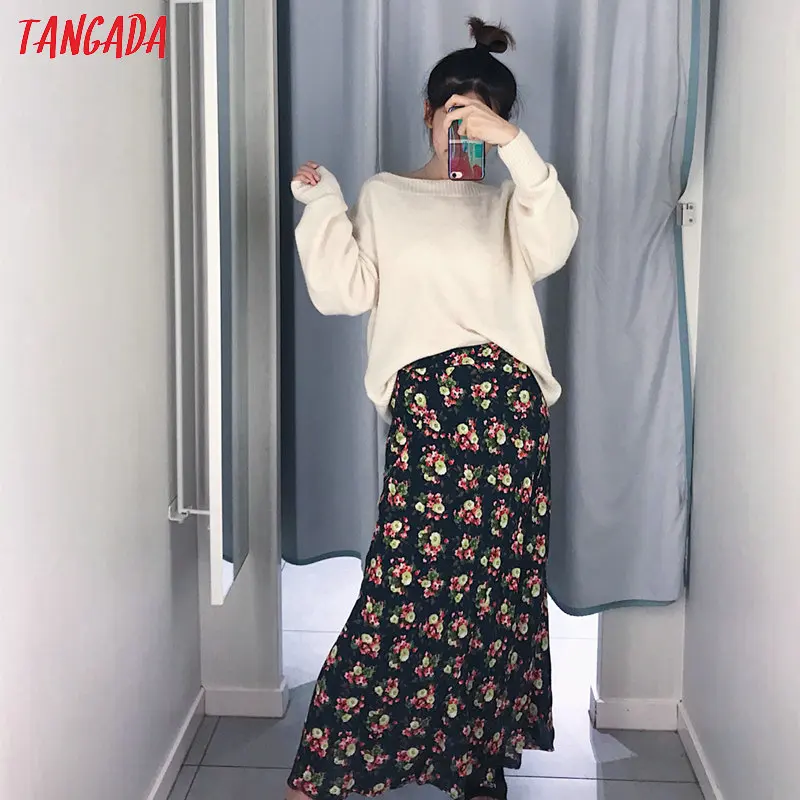 Tangada,, модная женская длинная юбка с цветочным принтом, на молнии, винтажная Повседневная Женская трапециевидная юбка CE115