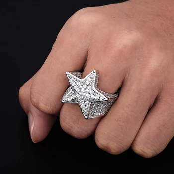

2020 Punk Hip Hop Full Zircon Rings Micro Suit Retro Five-pointed Star Ring Party Gift Men Women Charm Ring Large Wide Ring