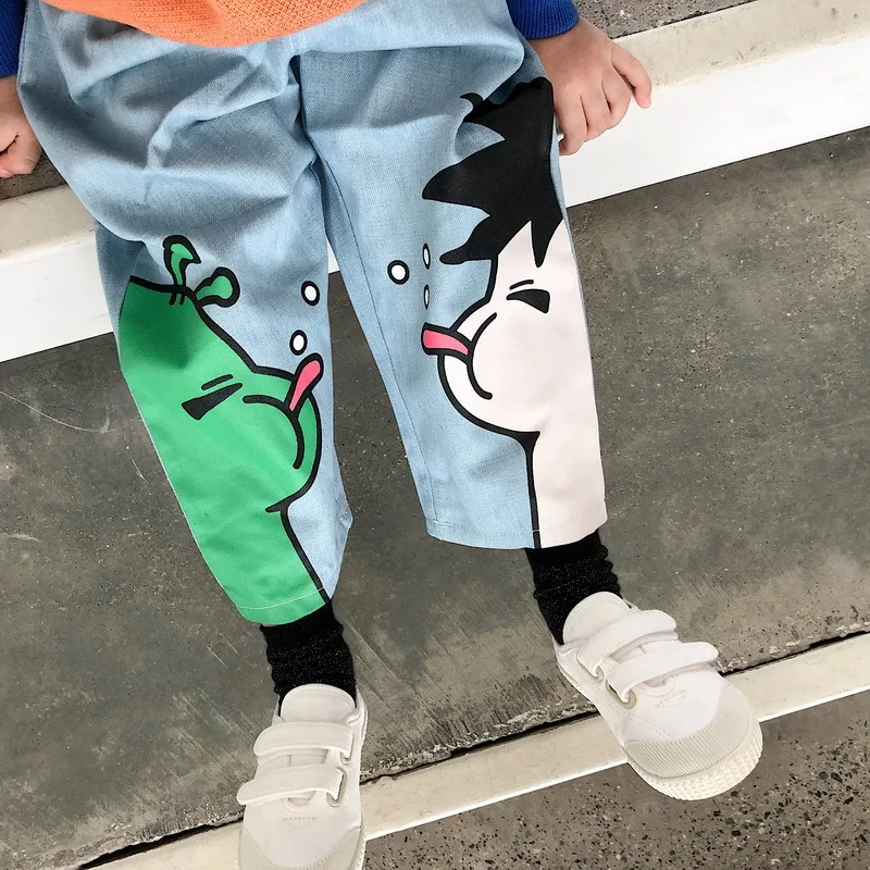 Tonytaobaby/осень-зима, новые детские джинсы милые хлопковые повседневные штаны с героями мультфильмов штаны-шаровары детские штаны