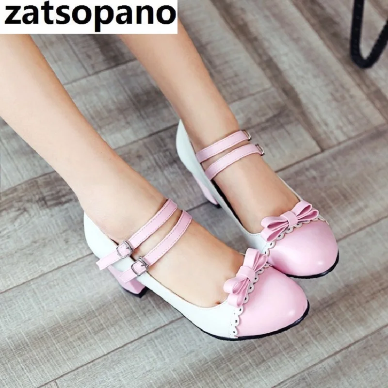 Женские туфли лодочки больших размеров 33–43 милые с бантиком бабочкой в