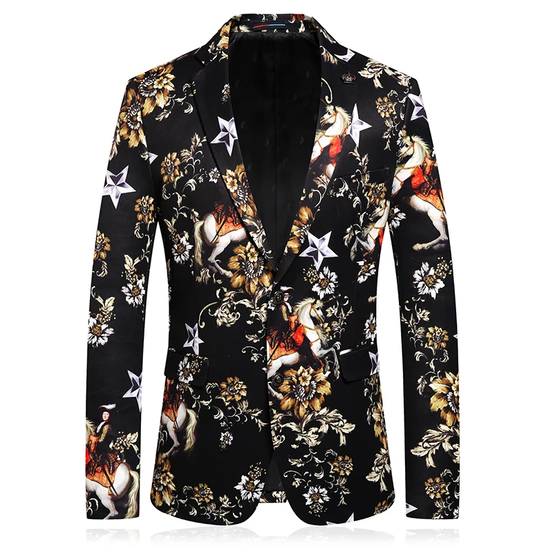 

Designer Blazer For Men Americana Hombre Blazer Masculino New Gold Printed Blazers Mens Stage Casual Club Outfits Vetement Homme