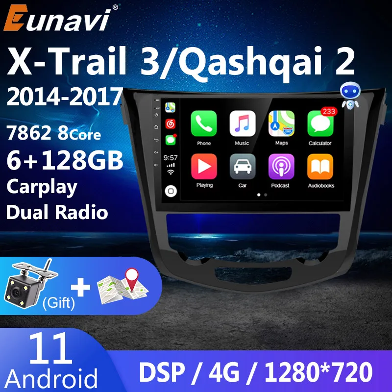 Автомагнитола Eunavi 2 Din Android 11 для Nissan X-Trail xtrail X Trail T32 2014- 2018 Qashqai J11 автомагнитола с GPS