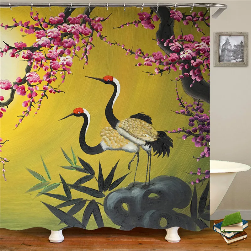 Flamingo animal polyester pink shower curtain high quality washable decorative colorful curtain bathroom shower