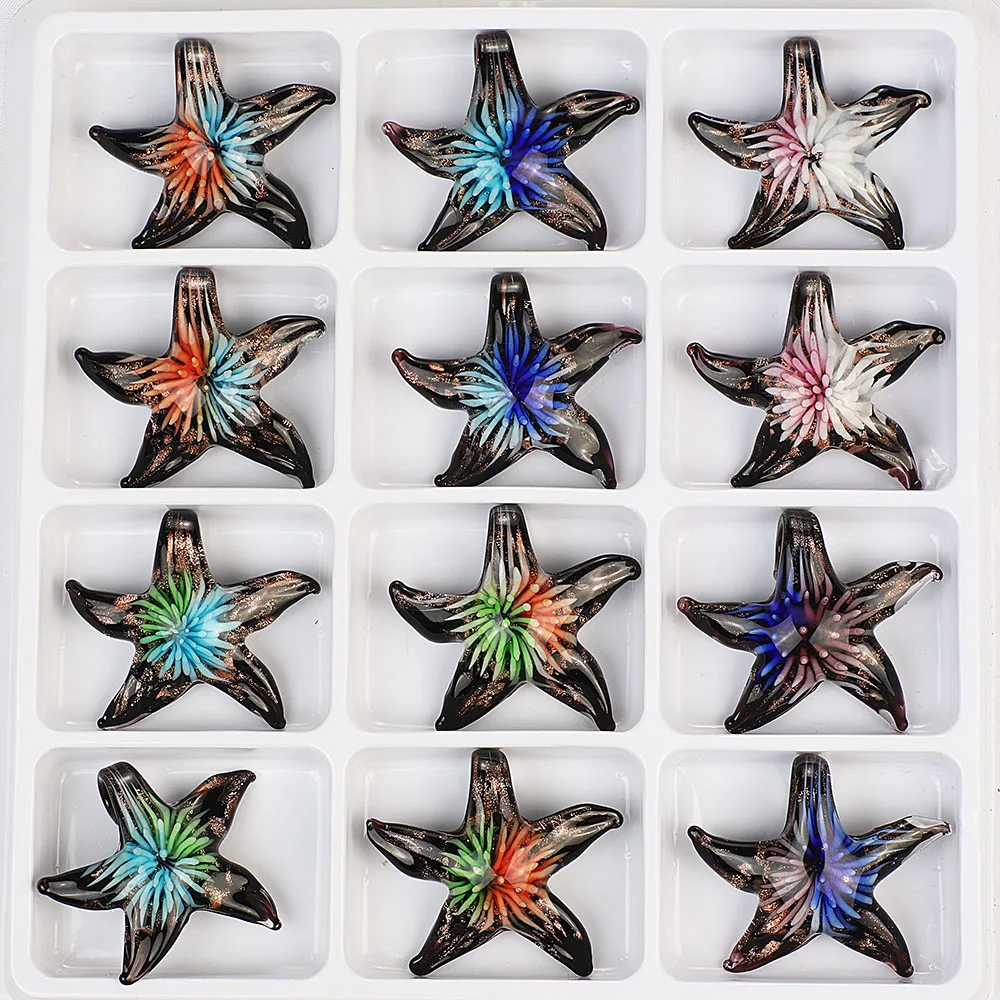 QIANBEI Großhandel 6 stücke Handgemachte Murano Lampwork Glas Gemischt Bunte Exquisite Seestern Anhänger Charms Geschenk HEIßER