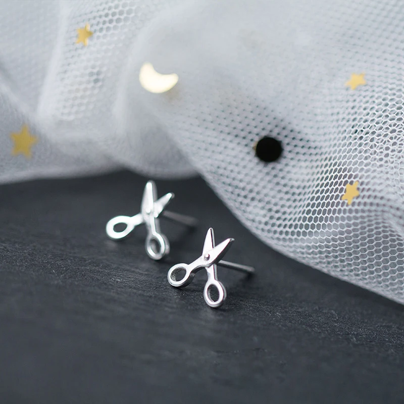 Женские серьги гвоздики из серебра 100% пробы с ножницами|earrings gift|fashion stud earringsstud