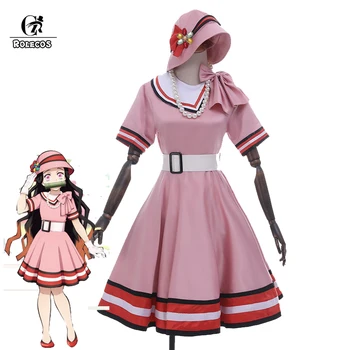 

ROLECOS Anime Demon Slayer Cosplay Costume Nezuko Kamado Dress Full Sets for Women Cosplay Dresses Kimetsu no Yaiba
