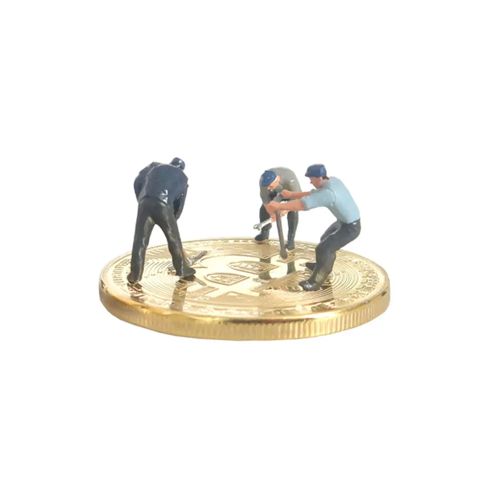 gold three people DIY Смешные Diorama микро фигурки шахтера пейзаж реквизит 4 см СПЛАВ Бит монета садовый декор Миниатюрные аксессуары - Цвет: gold three people