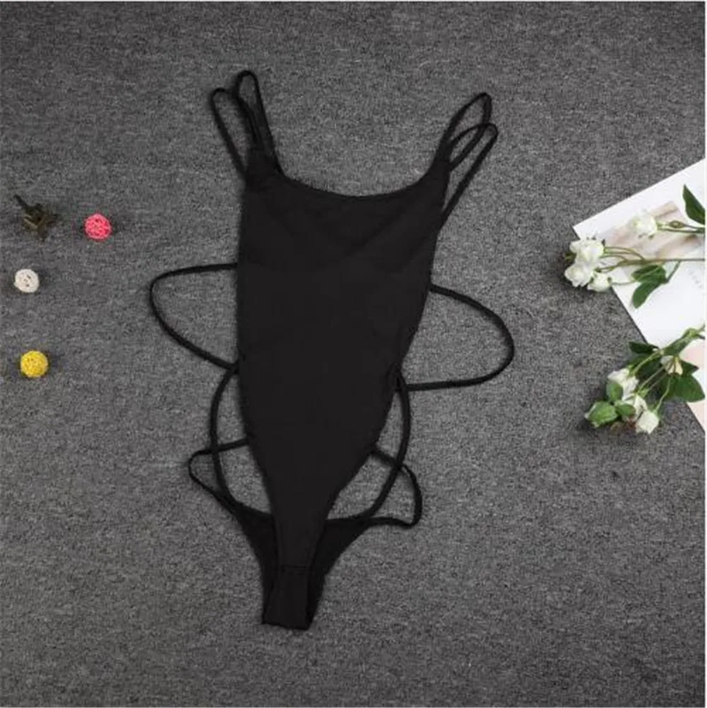 

Women Strappy Backless Bodysuit Black Sleeveless Summer Beach Hot Bodysuits New Scoop Neck Cross Slim Cami Bodysuit