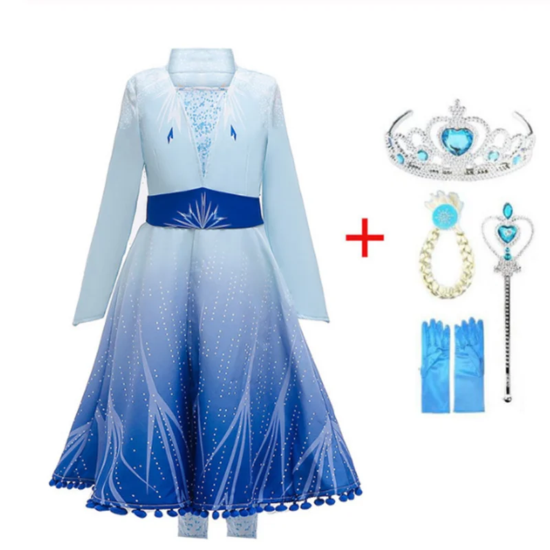 3pcs and crown set «Анна и Эльза» 2 шт. Бандажное платье для девочек костюм принцессы для костюмированного представления, курточка в стиле Эльзы карнавальный костюм День рождения Синее платье покроя «принцессы» для Детские платья - Цвет: 3pcs and crown set