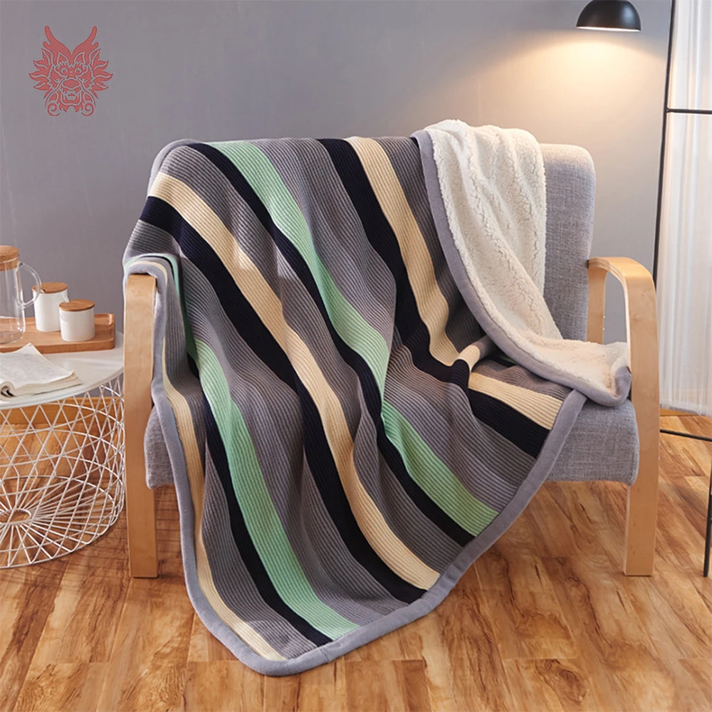 Europe rectangle style winter thick lambskin cotton striped blanket for bed sofa chair frazadas para cama battaniye SP5803