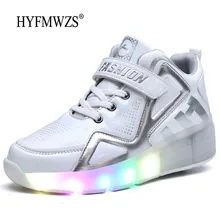 HYFMWZS/ г. Модные двухколесный светодиодный Heelys обувь дышащая детская обувь съемные детские тонкие Ролики 30-40