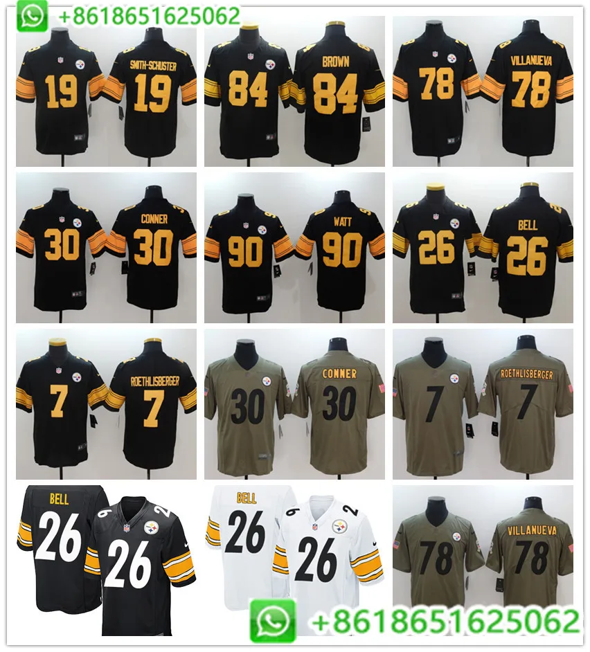 Сшитый мужской Питтсбург Антоний коричневый JuJu Smith-Schuster Ben Roethlisberger T.J. Ватт Алехандро виллануева Le'Veon Bell Джерси