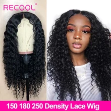 Recool глубокая волна человеческих волос парик 360 фронта шнурка al парик предварительно сорванный парик шнурка 180 250 плотность глубокий кудрявый фронта шнурка человеческих волос парики