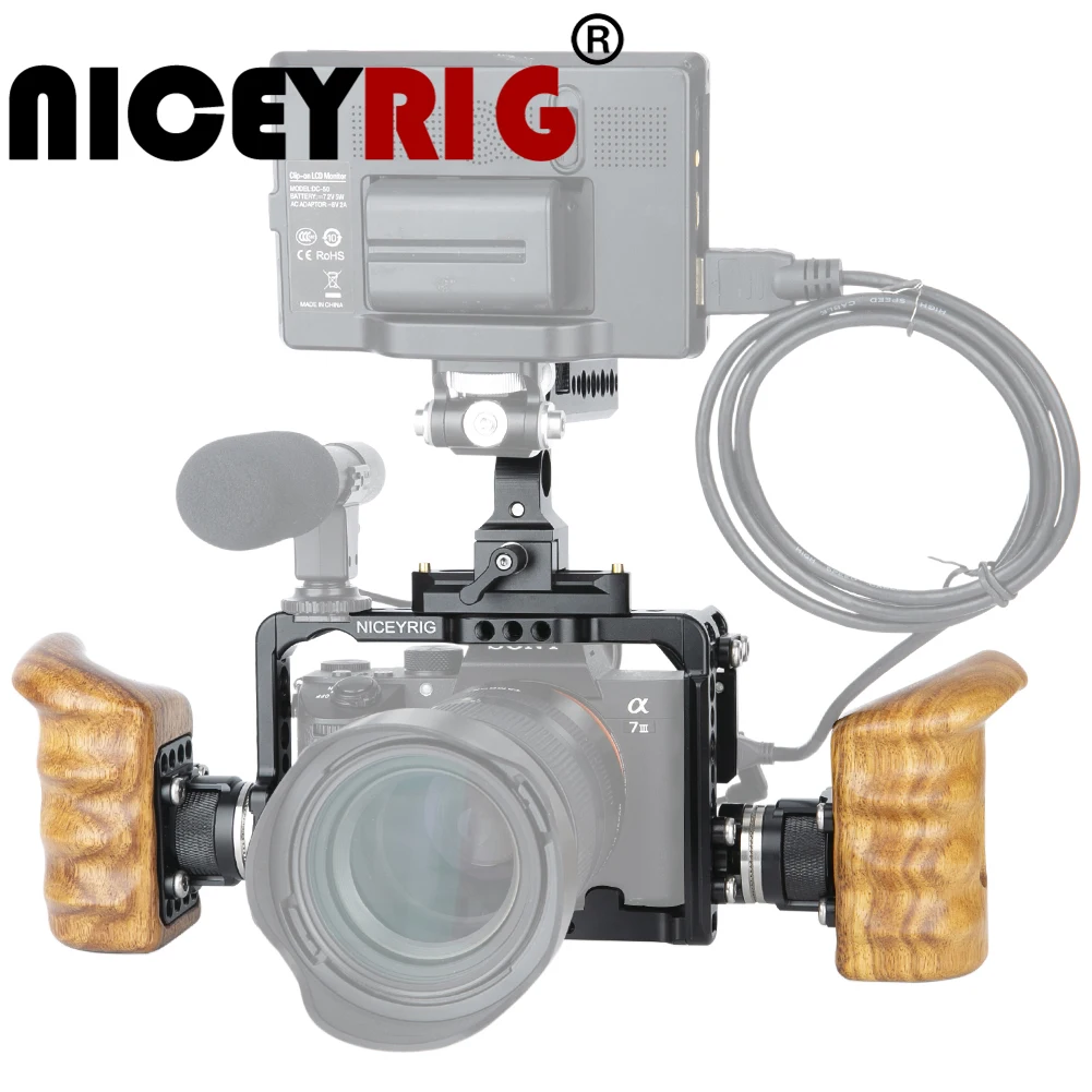 NICEYRIG для камеры Sony A7RIII/ A7MIII/ A7RII/ A7SII/ A7III/ A7II комплект клетки с деревянной ручкой