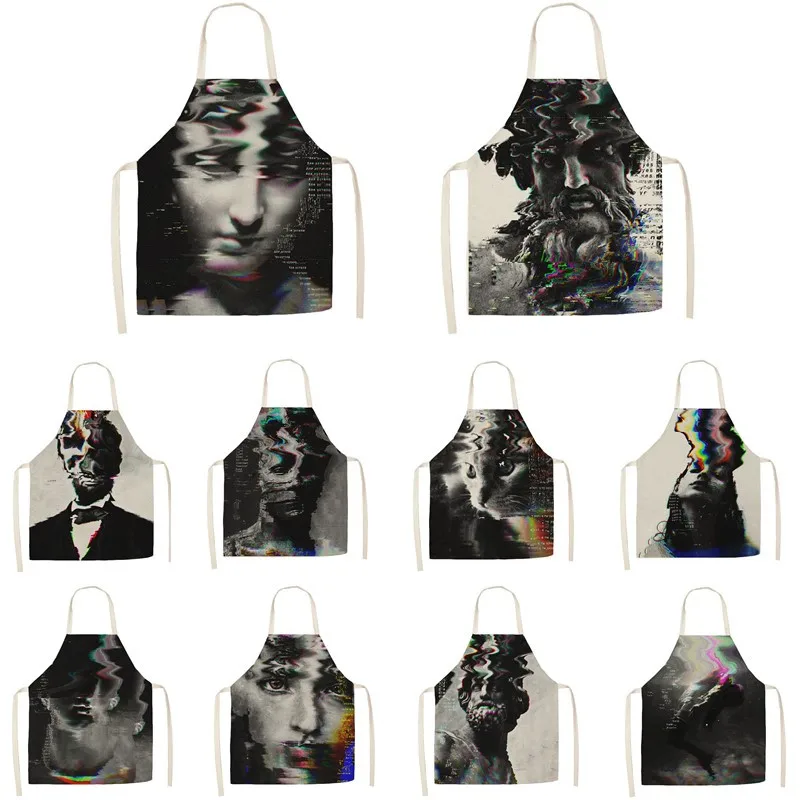 Kitchen Cooking Apron Retro black and white art Printed Home Sleeveless Cotton Linen Aprons for Men Women Baking Accessories | Дом и сад