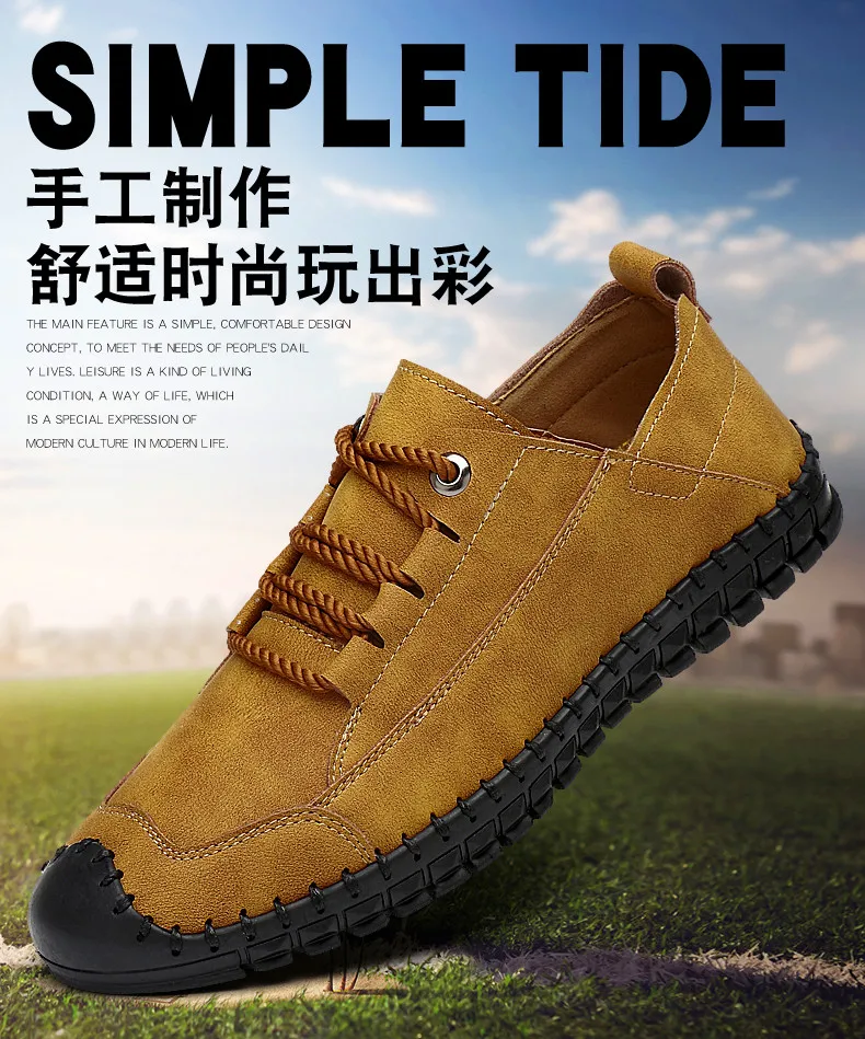 Men's luxury brand men's casual lace-up shoes soft-soled shoes hand-stitched rubber wear-resistant large size 38-46 men's shoes