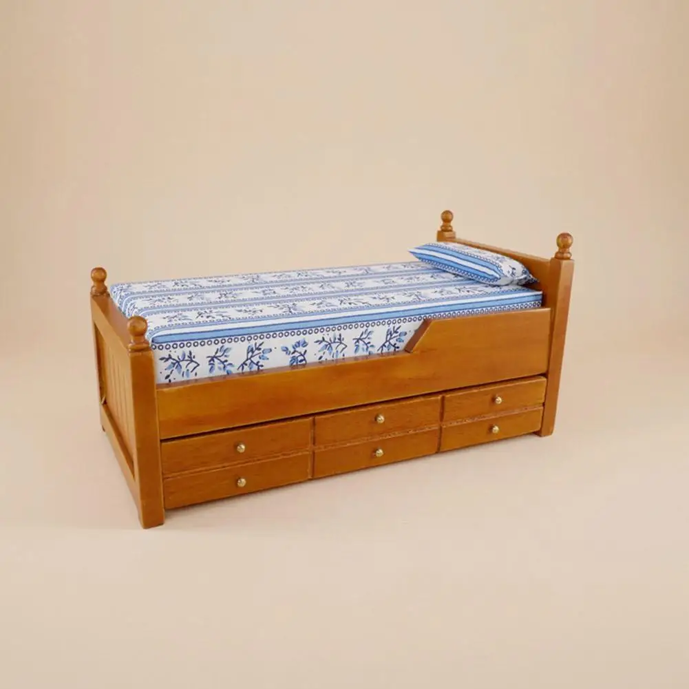  Kuulee Wooden Mini Bunk Bed with Drawer for 1:12 Doll House Decor Random Color
