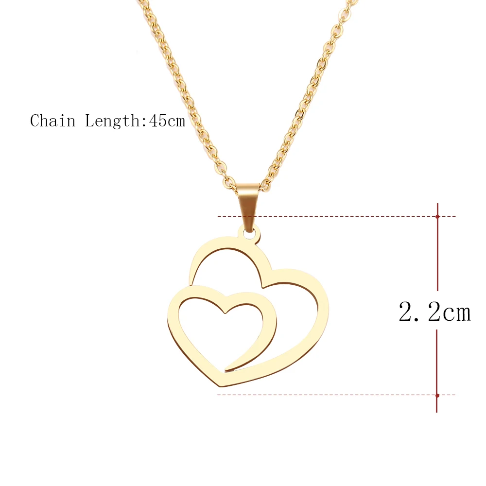 CACANA Stainless Steel Necklace For Women Man Hollow Double Heart Rose Gold Choker Pendant Necklace Engagement Jewelry - Image 6