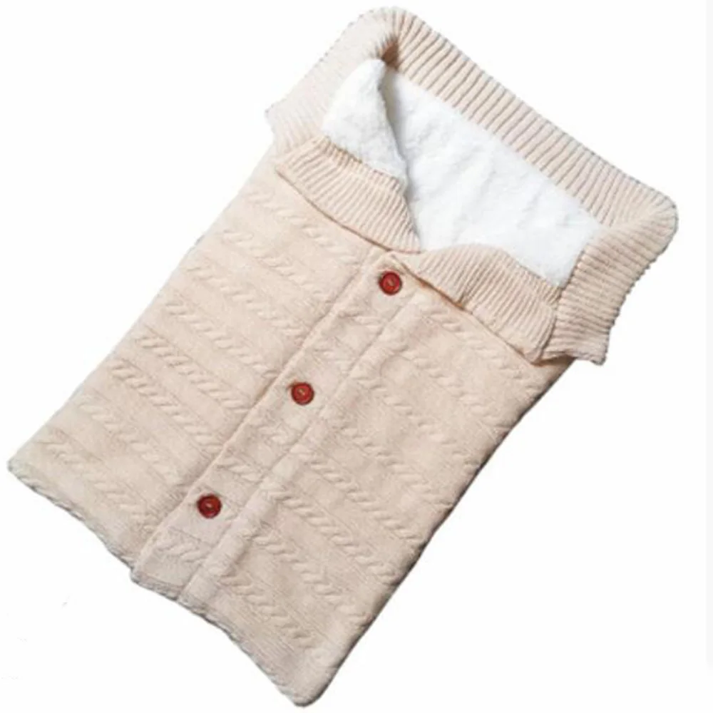 1 шт., зимний спальный мешок для малышей, конверт, детский спальный мешок, вязаное одеяло для новорожденных, свитер, вязаный спальный мешок для коляски, пеленка для новорожденных - Цвет: beige
