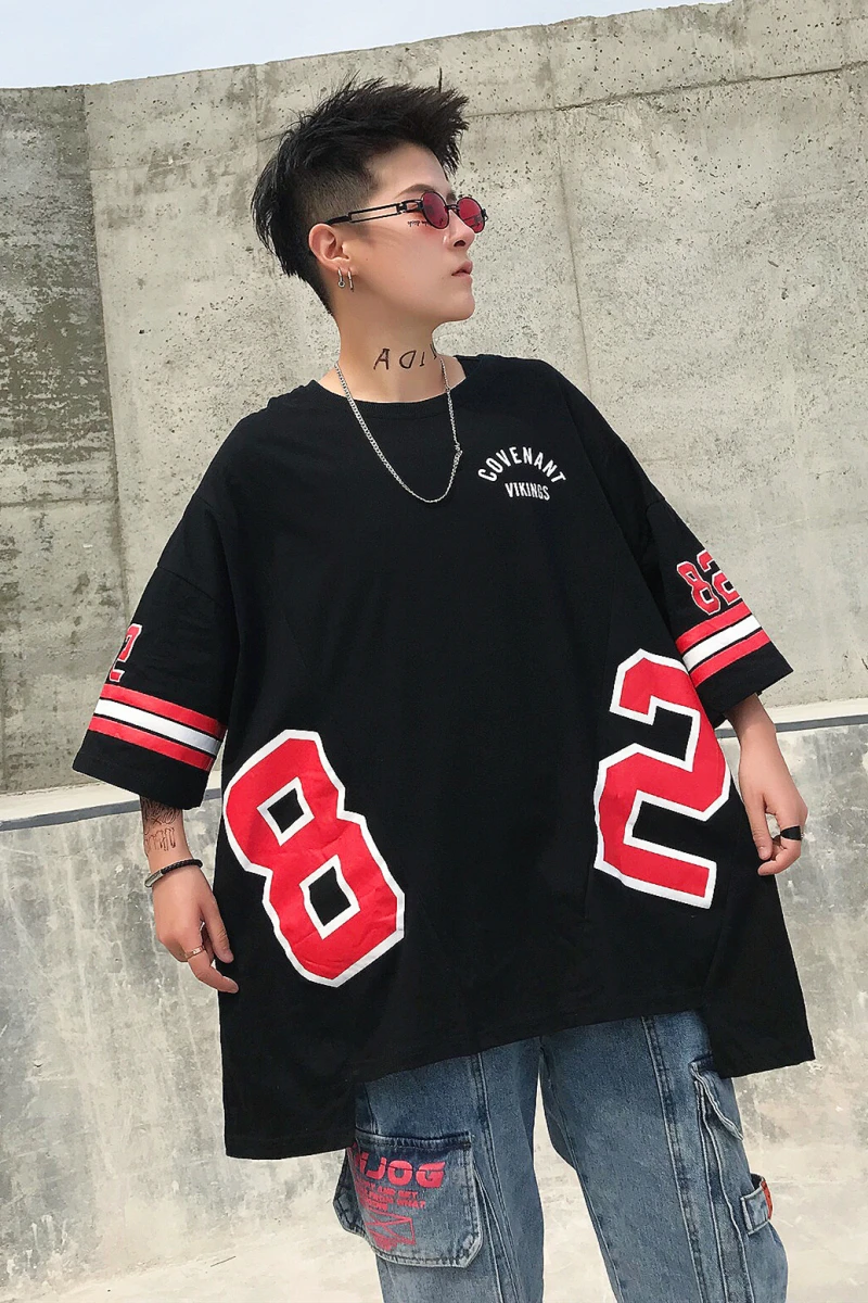 Летняя мужская новая хип хоп трендовая свободная футболка с коротким рукавом и