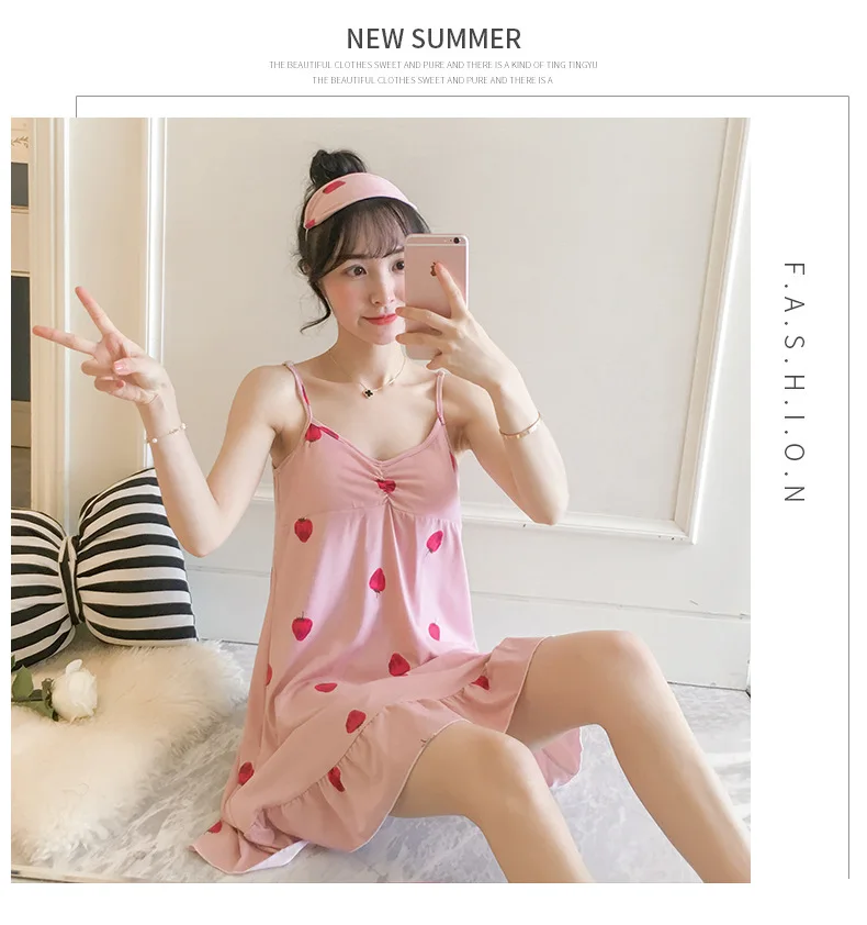 Новые продукты, Корейская стильная ночная рубашка, летняя Милая Короткая юбка, Студенческая Пижама с нагрудным подкладом, Женская Сексуальная Домашняя одежда