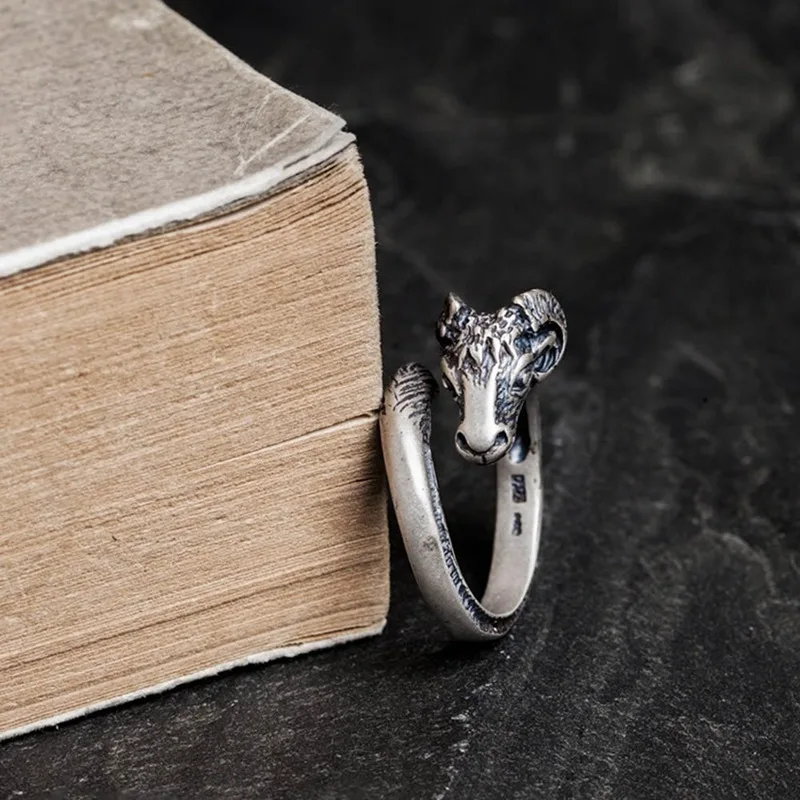 Black Silver Wholesale 925 Sterling Silver Jewelry Retro Thai Silver Lead Sheep Opening Adjustable Men Ring