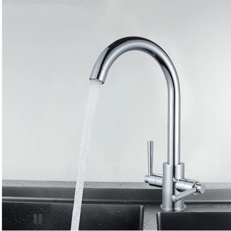 Kitchen Faucet Solid Brass Water Tap Kitchen Sink Faucets Dual Lever Hot and Cold Water Mixer Tap