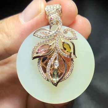 

On Sale Real 925 Steling Silver s925 Myanmer Origin 100% Natural Jade Tourmaline Female's Pendant Necklaces Christmas Gift