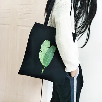 

Large-capacity canvas tote bag shopping bag stylish banana leaf print reusable shopping bag shoulder bag beach shopping bag