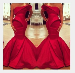 Saudi Arabian Design Red Sweetheart Mermaid Satin Floor Length Evening gown 2018 Off The Shoulder Mother Of The Bride Dresses