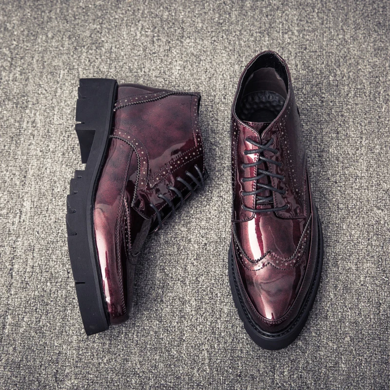 Oxford Shoes for Men Blue Male Formal Dress Boots Evening Sneakers High Ankle Causal Fashion Junior Luxury Stylish Brogue Boots