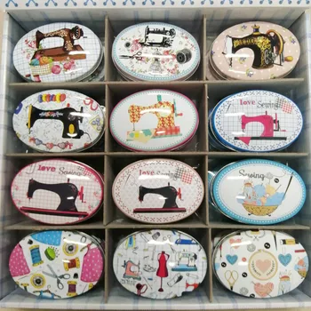

24pcs/lot Sewing Machine Printing Storage Box Oval Shape Candy Box Handmade Soap Case Mini Tin Jewelry box Small Pill Case